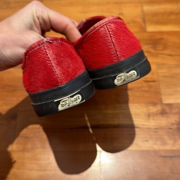 Sperry Top-Sider Jeffrey Red Leather Loafers Boat Shoes Mocs Cow Fur Pony Hair - Picture 3 of 9